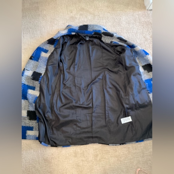 💙🖤 Alison Sheri Women Wool Blend Double Breasted Pea Coat Patchwork M EUC - Picture 3 of 8